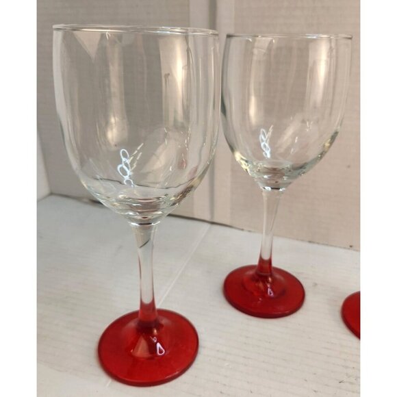 Set Of 2 Clear Long Streamed Wine Glasses With Red Base - Picture 7 of 7